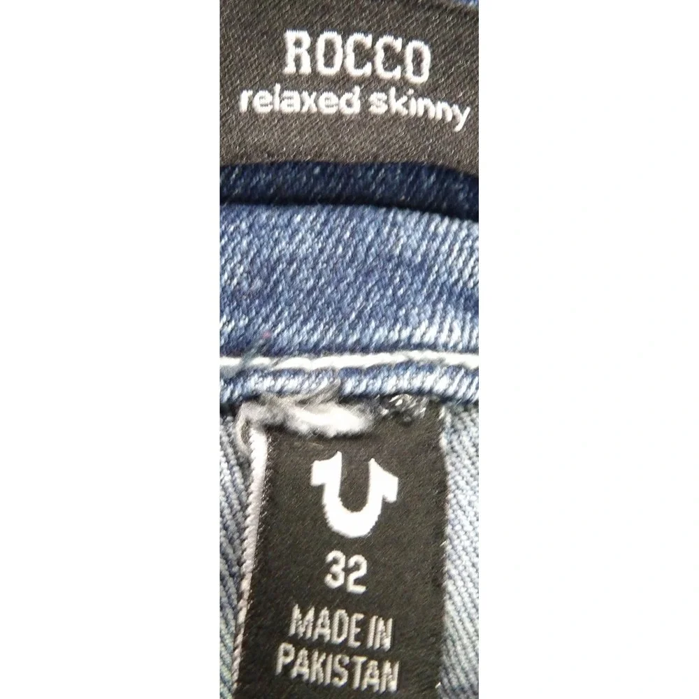 True Religion Jeans Men W32 Rocco Relaxed Skinny Flap Pocket Blue Denim Stretch